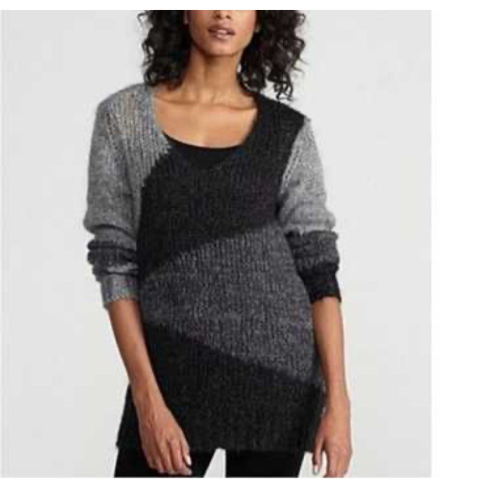 Eileen Fisher Sweater Colorblock Tunic Mohair Knit Lagenlook Oversized Size XS